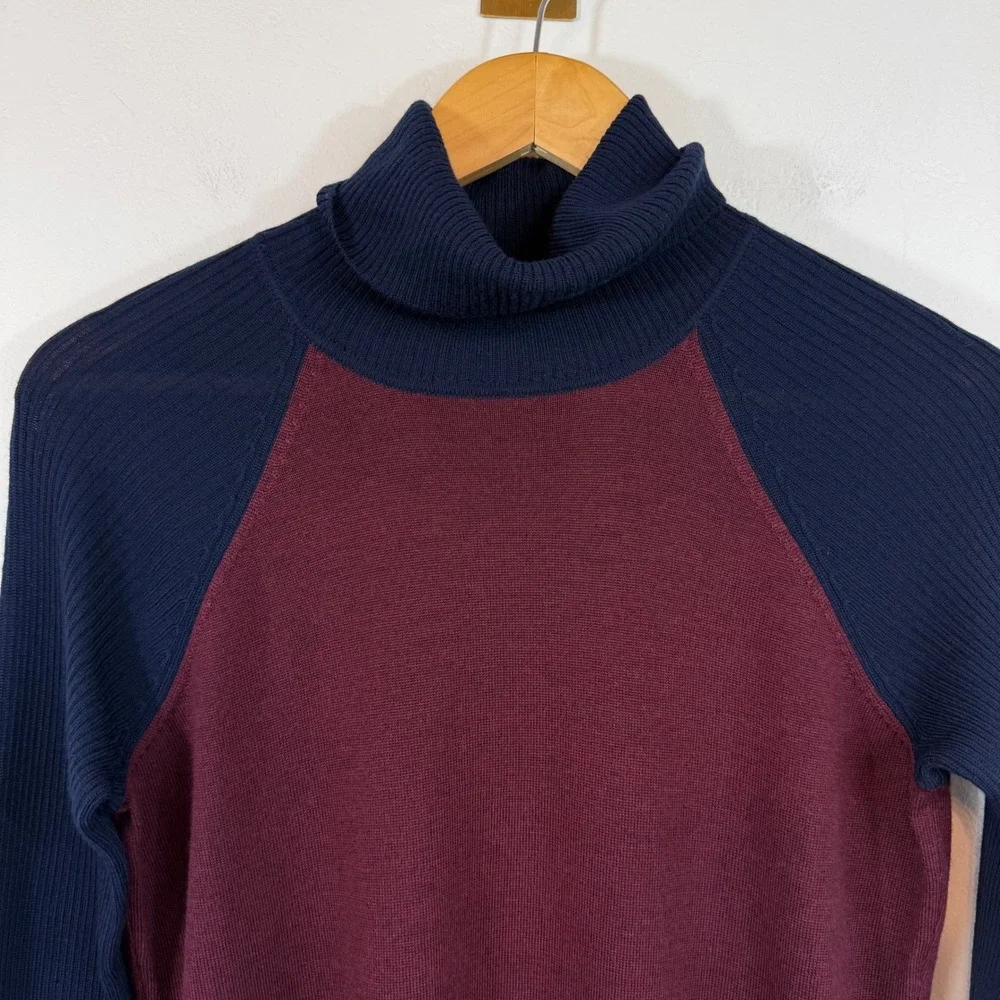 Pendleton Merino Wool Turtleneck Sweater Colorblock Burgundy Navy Preppy P S